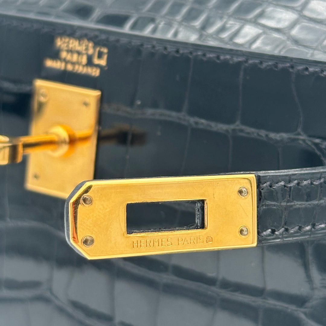 Hermes Kelly 20 Vintage Alligator Leder Schwarz Hardware Gold