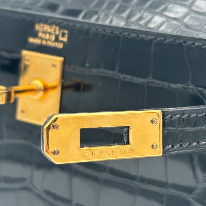 Hermes Kelly 20 Vintage Alligator Leder Schwarz Hardware Gold