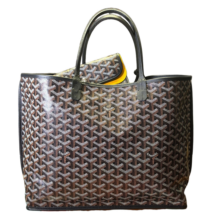 Goyard Tasche Anjou Reversible PM / Pochette Canvas Schwarz Braun Creme Honore Paris / Leder Schwarz