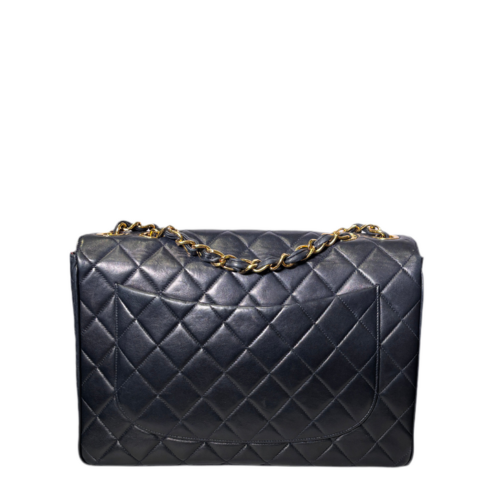 Chanel Tasche Classic Single Flap Vintage Jumbo Leder Dunkelblau Hardware Gold