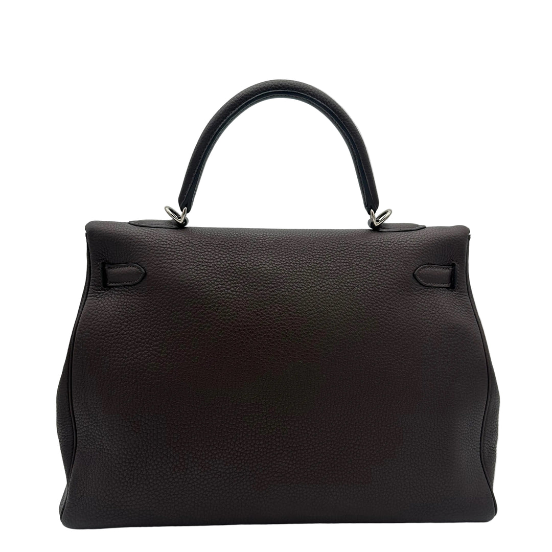 Hermes Kelly 35 Leder Clemence Retourne Cacao Hardware  Palladium