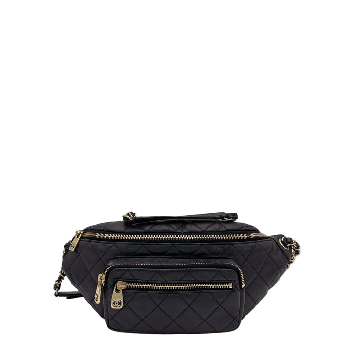 Chanel Bauchtasche Top Handle Leder Schwarz genarbt Hardware Gold