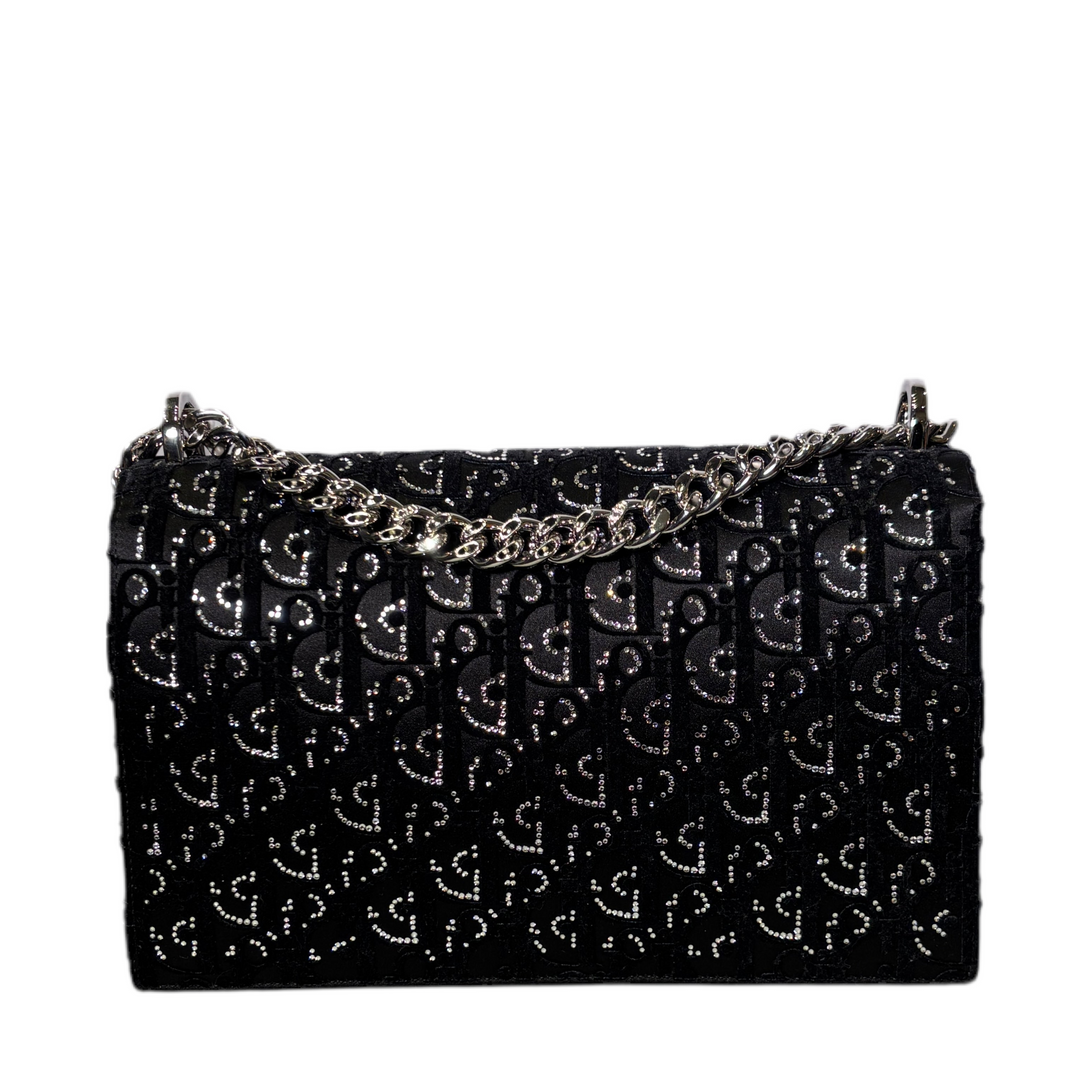 Christian Dior Tasche Diorama Oblique Medium Samt Schwarz Swarowski Steine Hardware Silber