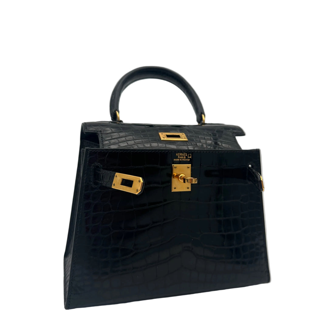 Hermes Kelly 20 Vintage Alligator Leder Schwarz Hardware Gold