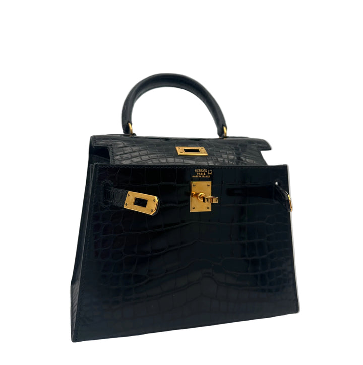 Hermes Kelly 20 Vintage Alligator Leder Schwarz Hardware Gold