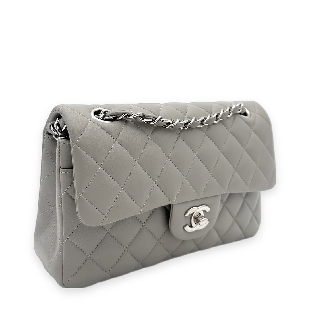 Chanel Tasche Timeless Small Lammleder Grau Hardware Silber