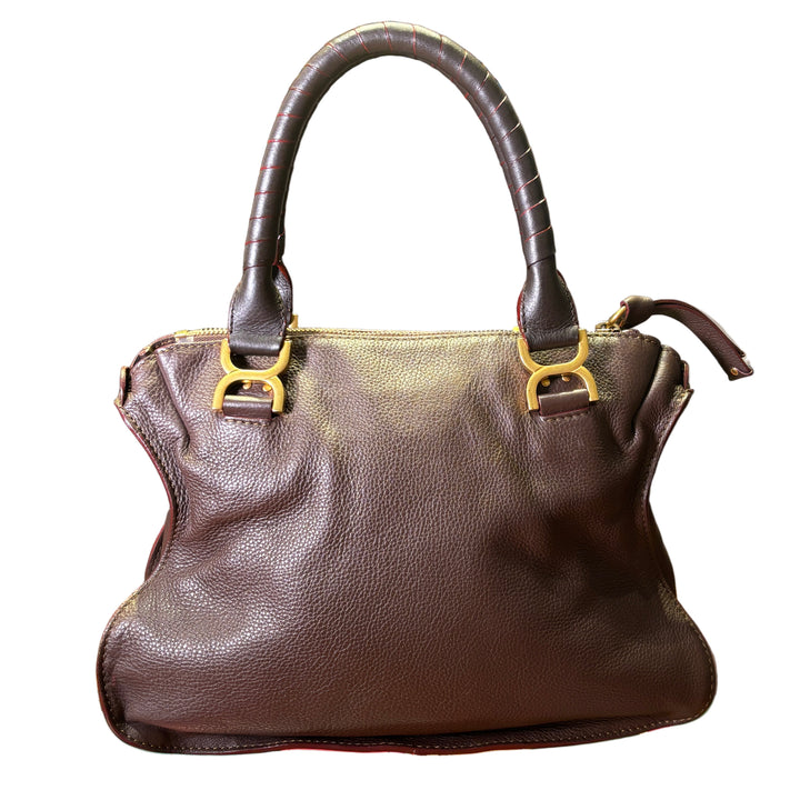 Chloe Tasche Marcie Leder braunrot gelbe Naht abgesetzt Gold HW Medium
