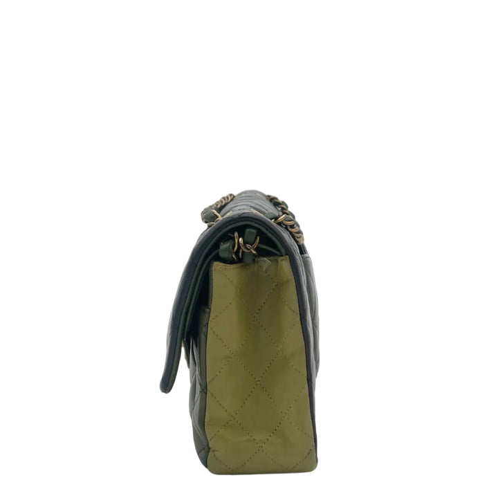 Chanel Timeless Double Flap 11.12 Tricolor Grün Braun Hardware Gold eloxiert