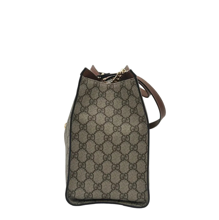 Gucci Tasche Padlock Medium Shoulder Bag Canvas Monogram Leder Cognac Schultergurt mit Goldkettendetail