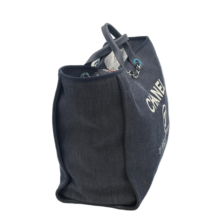 Chanel Tasche Shopper Deauville Jeans Weiß Hardware Silber