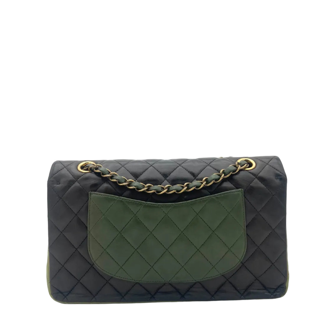 Chanel Timeless Double Flap 11.12 Tricolor Grün Braun Hardware Gold eloxiert
