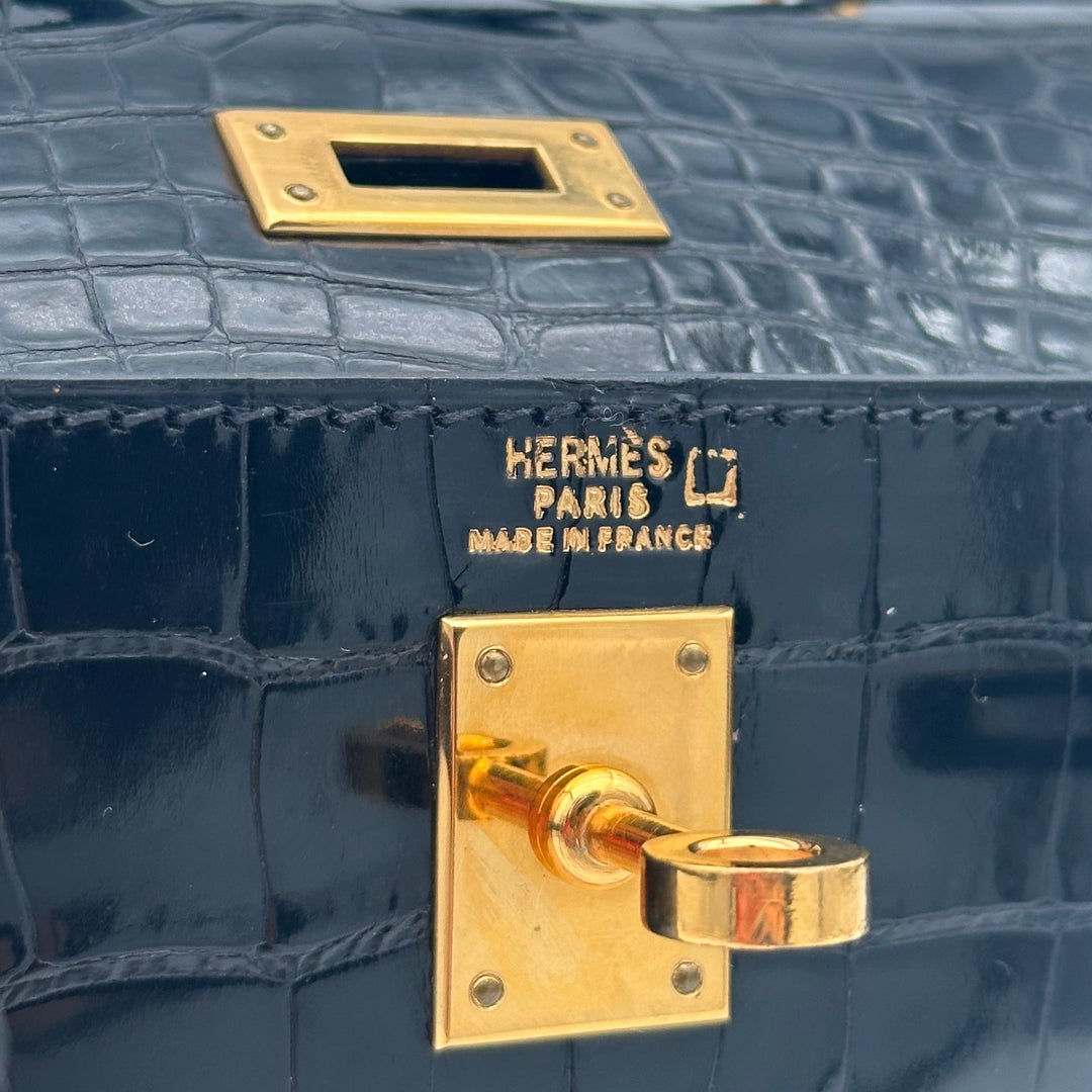 Hermes Kelly 20 Vintage Alligator Leder Schwarz Hardware Gold
