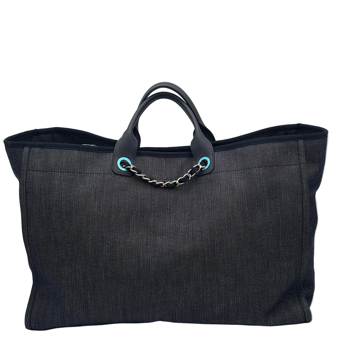 Chanel Tasche Shopper Deauville Jeans Weiß Hardware Silber