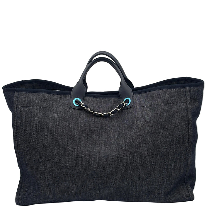 Chanel Tasche Shopper Deauville Jeans Weiß Hardware Silber