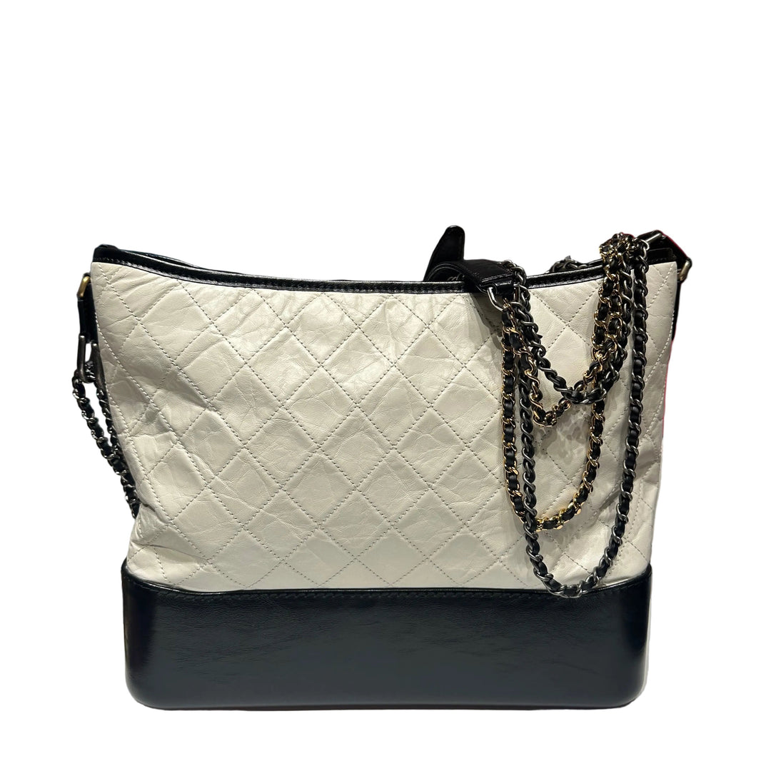 Chanel Tasche Gabrielle Large Vintage Leder Weiß Schwarz