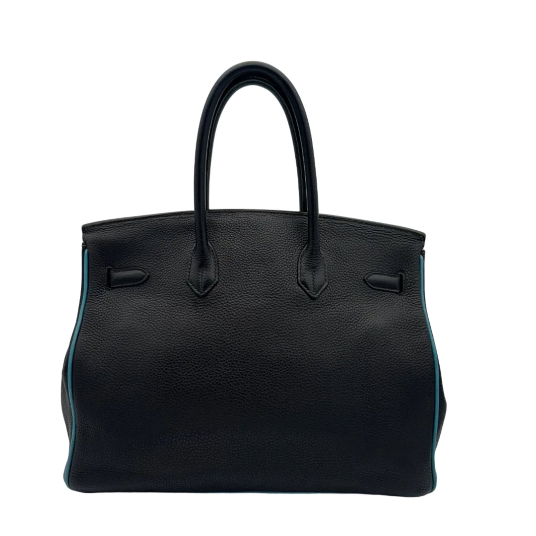 Hermes Bikin 35 Retourne Togo Leder Bleu Indigo Innen und Kanten Bleu Jean Hardware Palladium