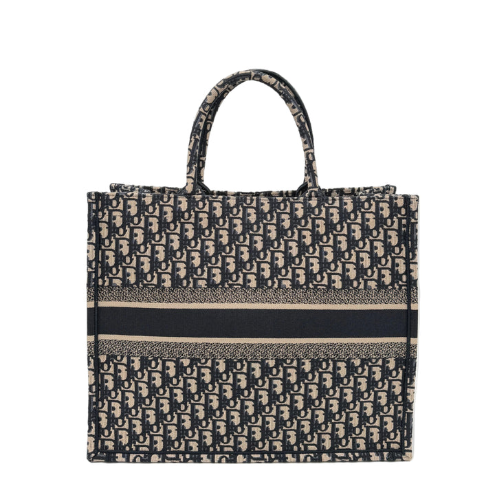 Christian Dior Book Tote Large Dior
Oblique Stickerei Ecru/ Blau