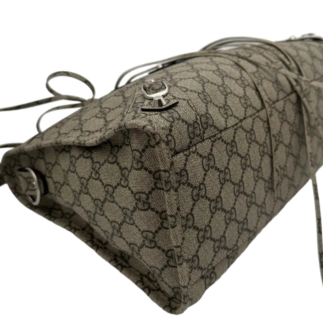 Balenciaga X Gucci City Tasche GG Monogram Beige Hardware Silber mit Schultergurt und Spiegel