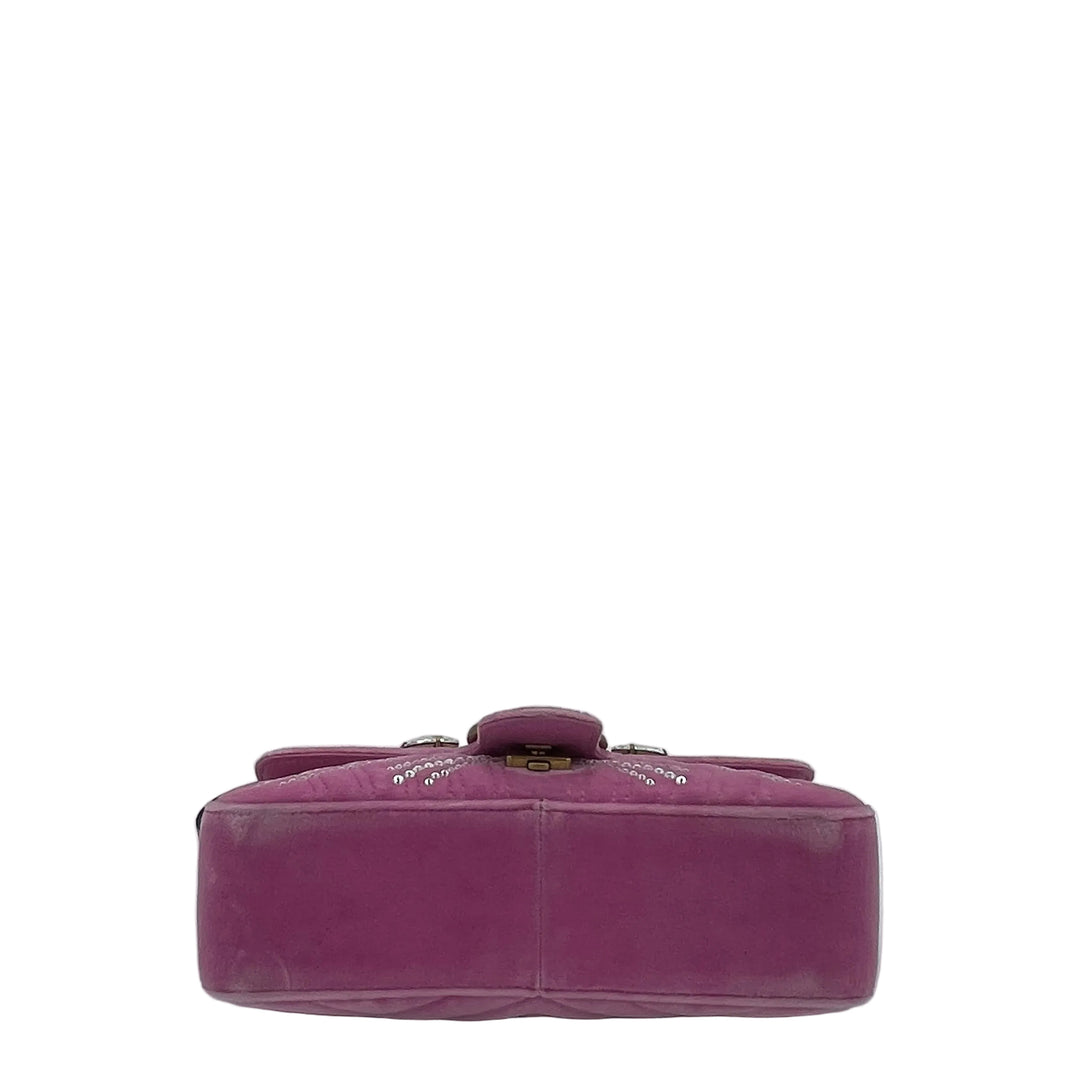 Gucci Tasche GG Marmont Chain Velour Samt Pink mit Straßsteinen weiß Hardware Bronze