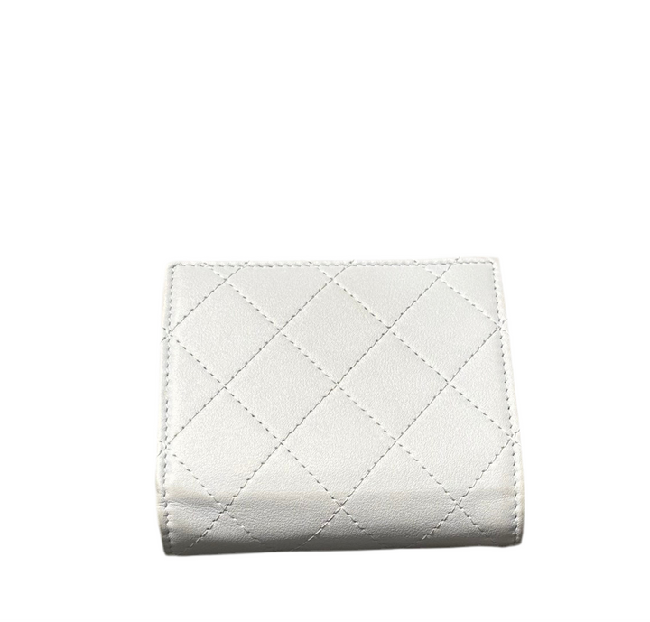 Chanel Geldbörse CC Leder hellgrau Hardware Silber