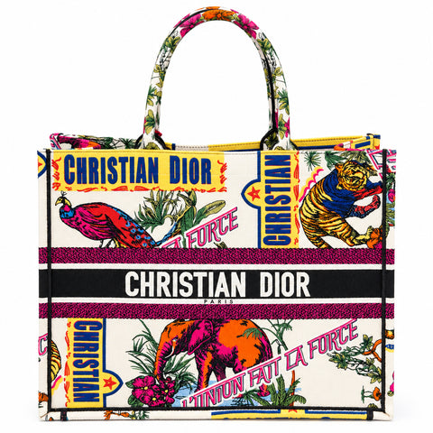 Christian Dior Tasche Booktote Canvas Indian Animals Bunt Weiß l'Union Fait la Force