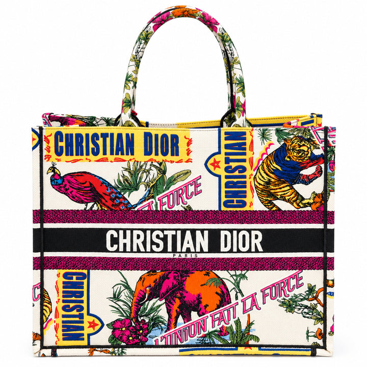 Christian Dior Tasche Booktote Canvas Indian Animals Bunt Weiß l'Union Fait la Force