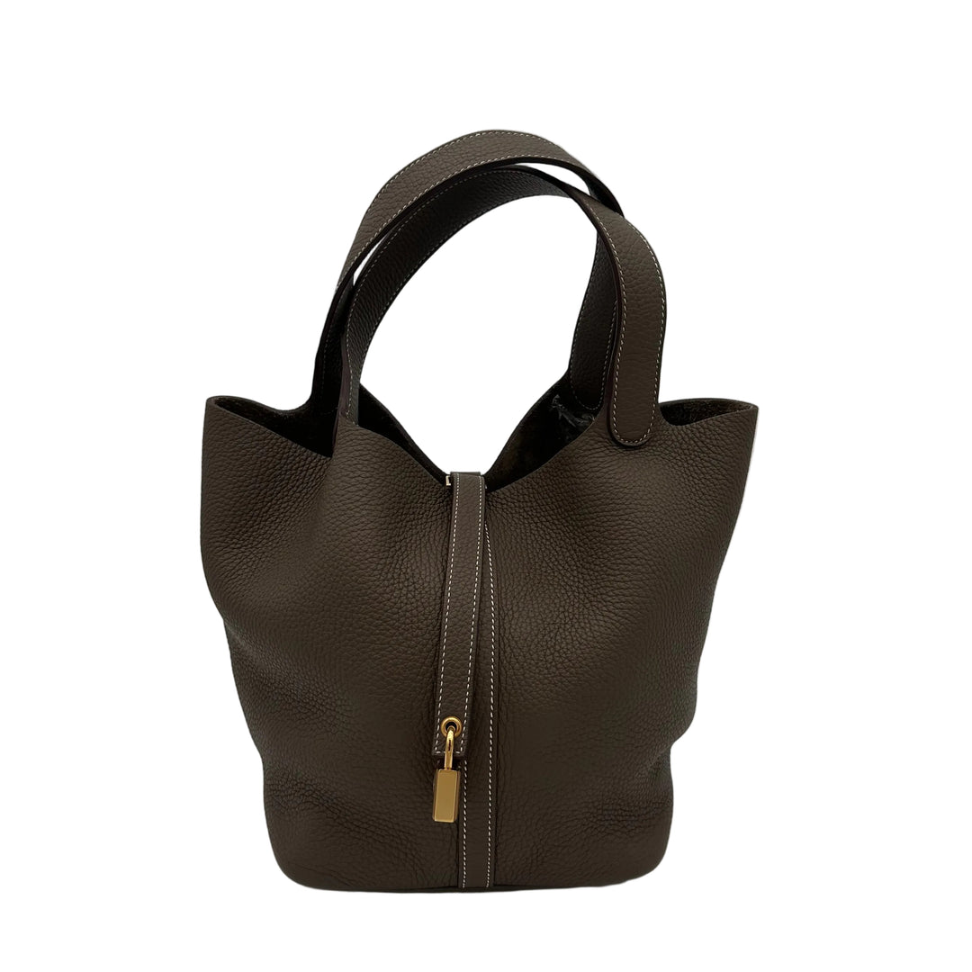 Hermes Tasche Picotin Lock 22 Clemence Leder Etoupe Hardware Gold