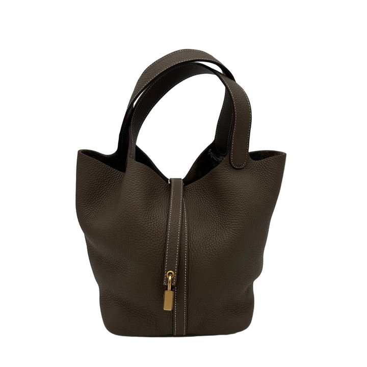 Hermes Tasche Picotin Lock 22 Clemence Leder Etoupe Hardware Gold