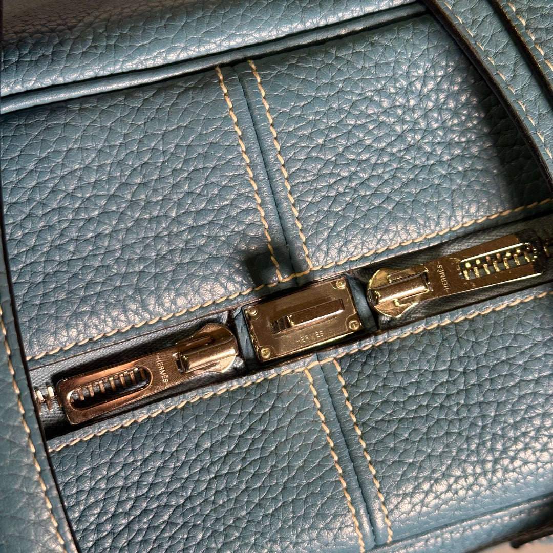 Hermes Victoria 36 Clemence Leder Jeansblau Hardware Palladium