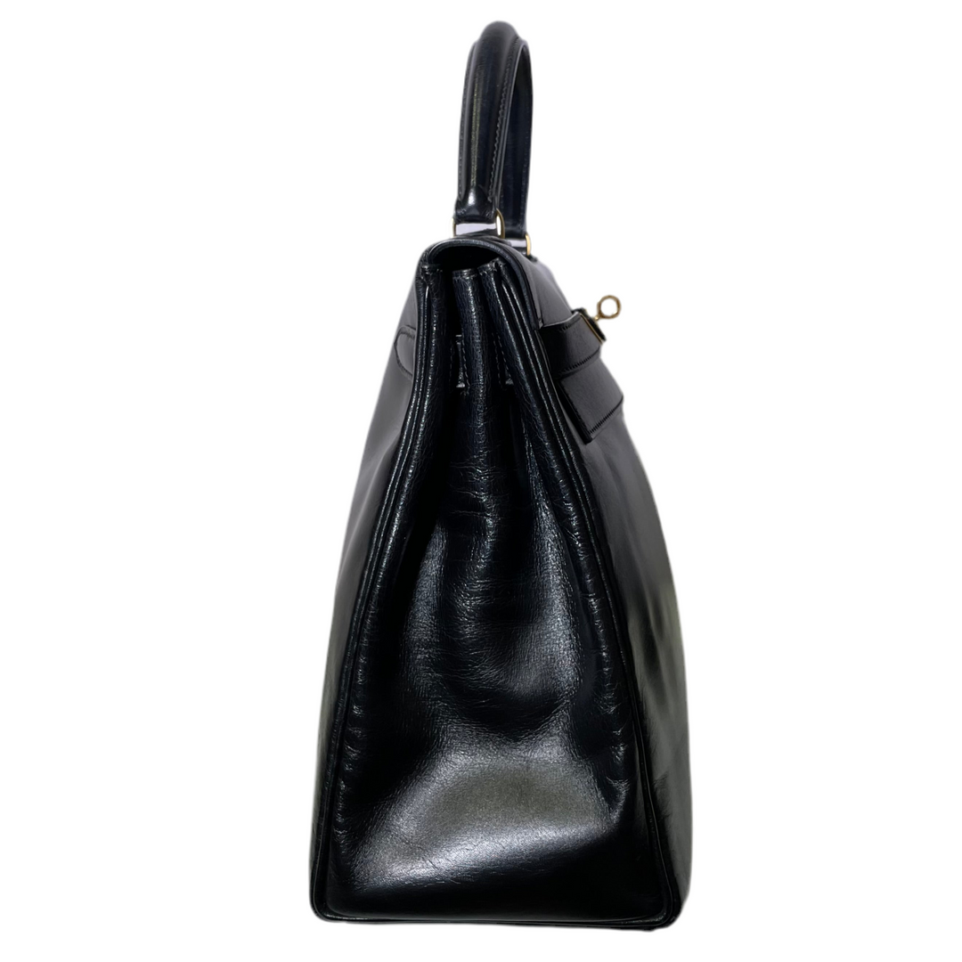 Hermes Kelly 32 Retourne Box Leder Schwarz Hardware Gold