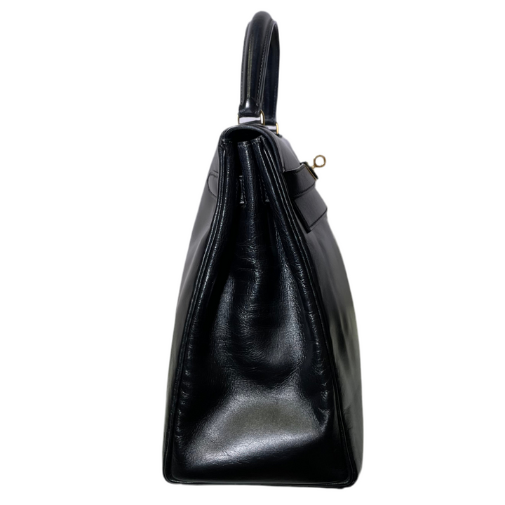 Hermes Kelly 32 Retourne Box Leder Schwarz Hardware Gold
