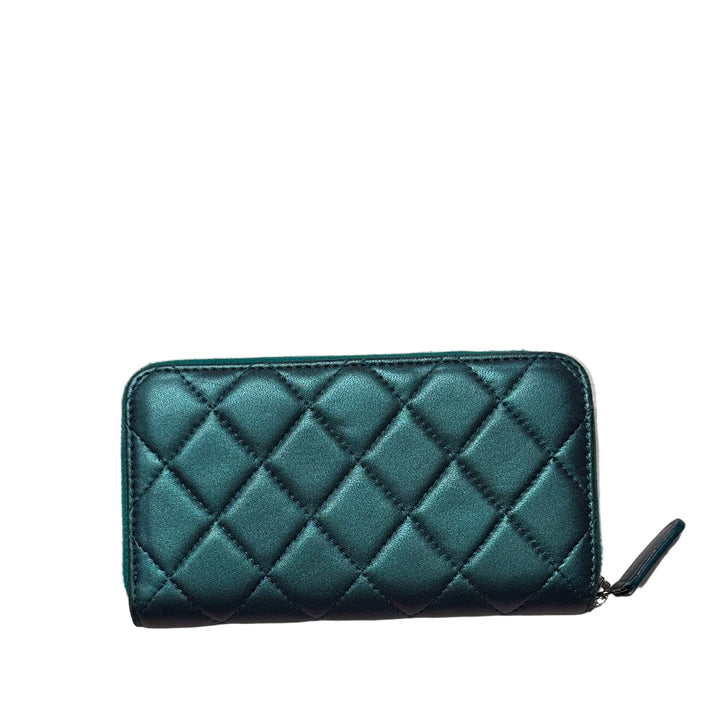 Chanel Geldbörse Zip Timeless Metallic Blau Hardware Silber
