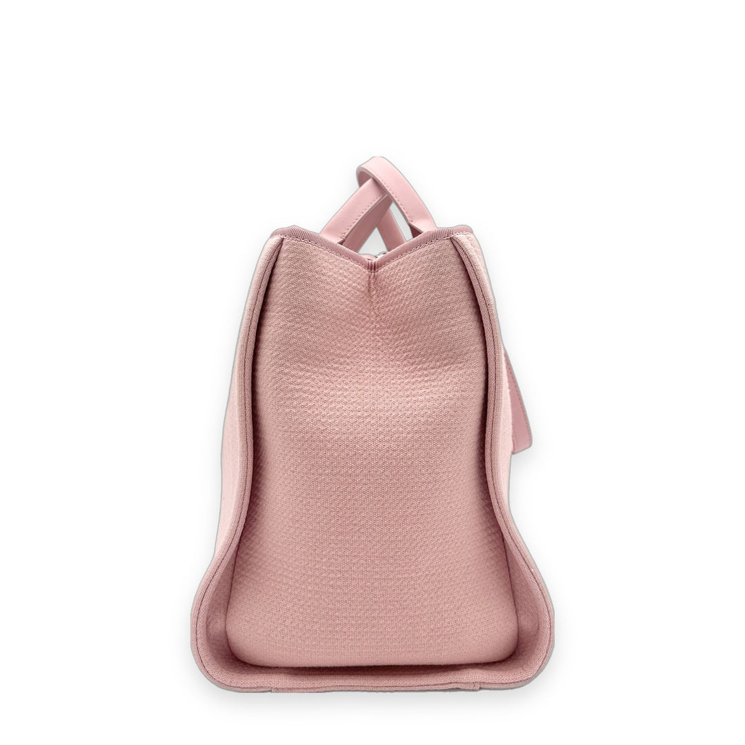 Chanel Shoulder Deauville Tote Bag Medium Canvas Leder Pink mit Pochette Hardware Silber