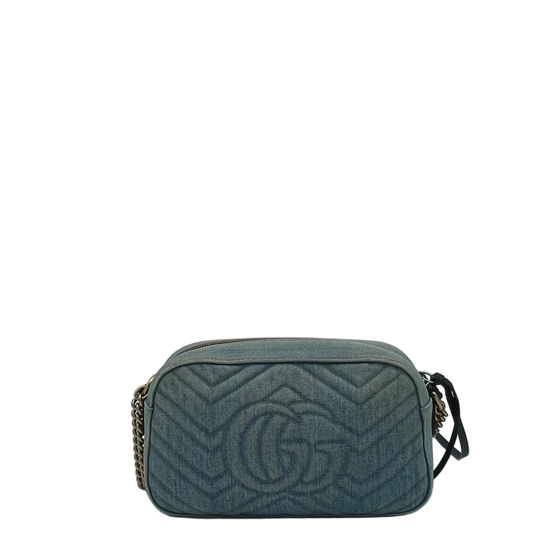 Gucci Tasche GG Marmont Matelasse Pearly Denim/ Leder Blau Kette Gold