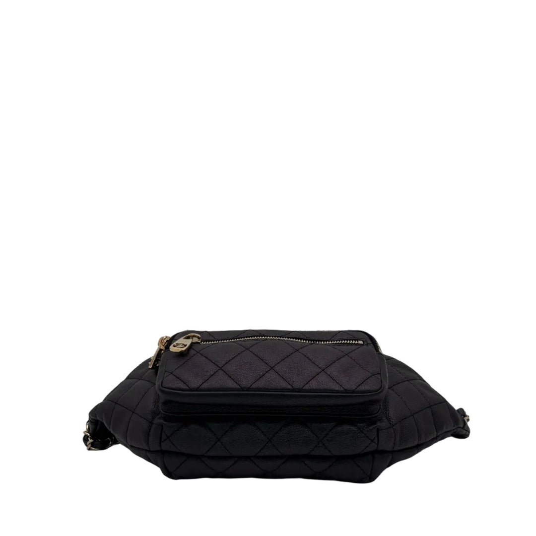 Chanel Bauchtasche Top Handle Leder Schwarz genarbt Hardware Gold
