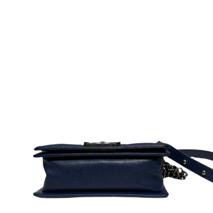 Chanel Boy Tasche Klein Caviar Leder Blau Silber EloxiertI D = 2016/2017