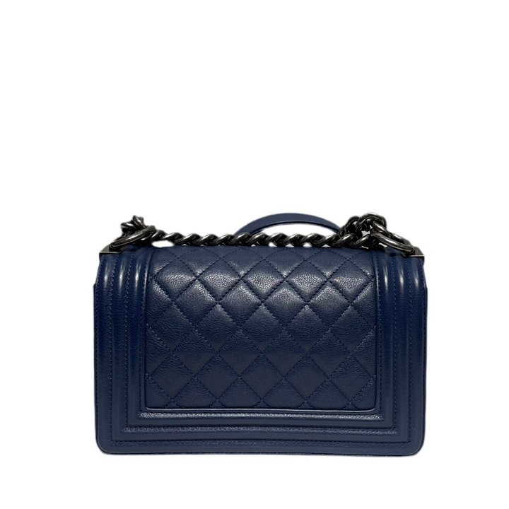 Chanel Boy Tasche Klein Caviar Leder Blau Silber EloxiertI D = 2016/2017