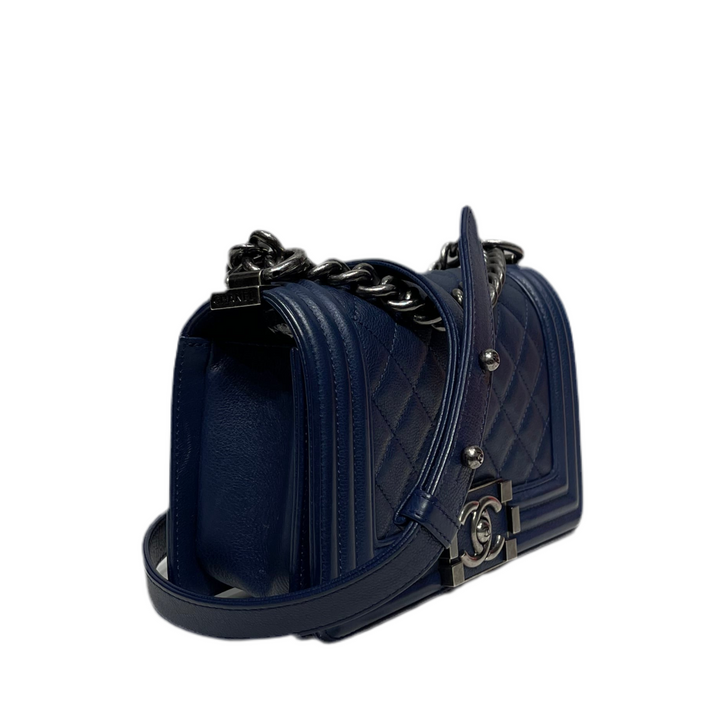 Chanel Boy Tasche Klein Caviar Leder Blau Silber EloxiertI D = 2016/2017