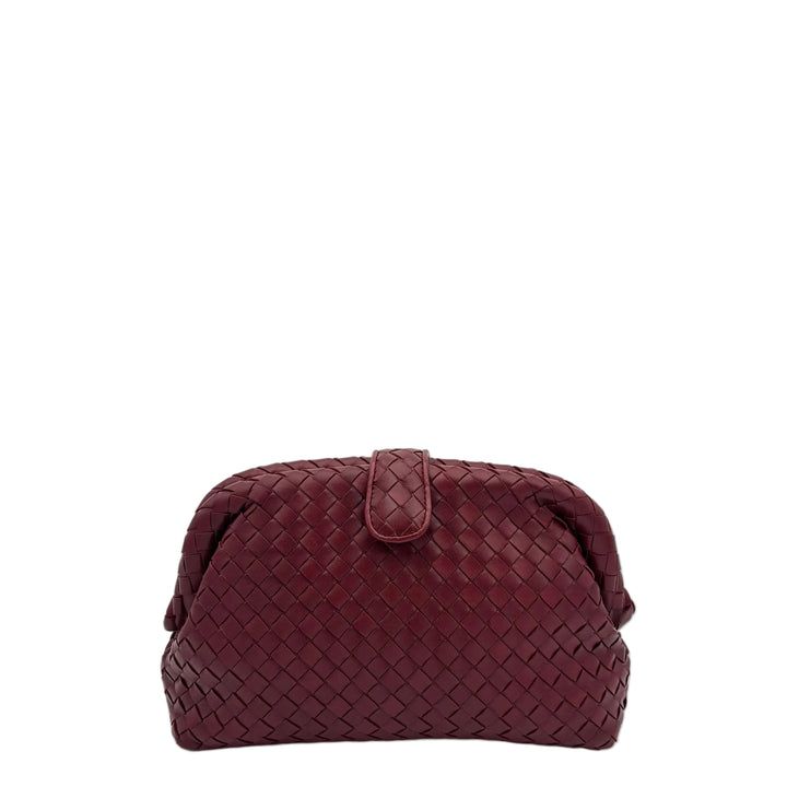Bottega Veneta Clutch Lauren 1980 Intrecciato Leder Dunkelrot mit Spiegel ewa lagan secondhand frankfurt 