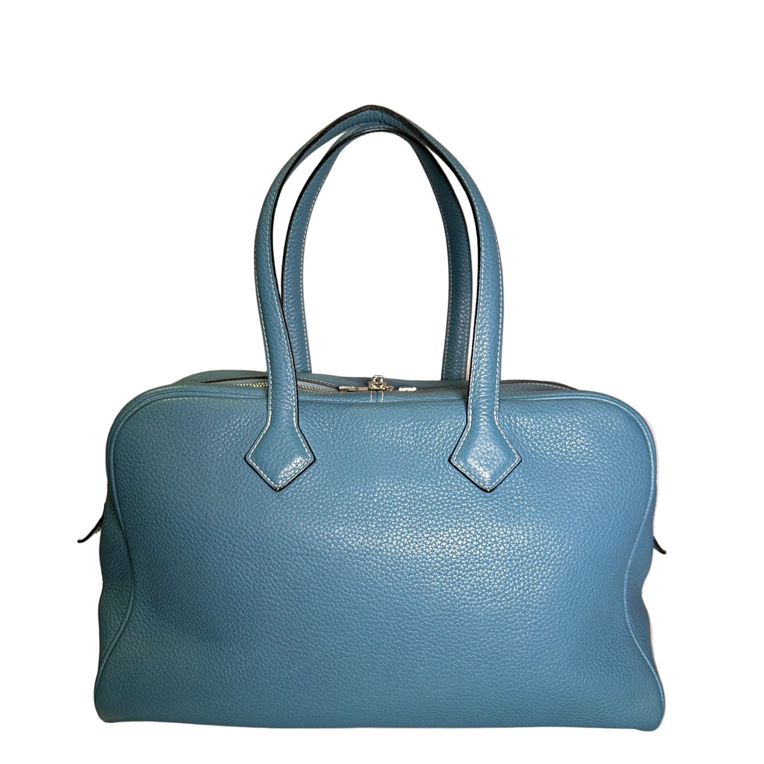 Hermes Victoria 36 Clemence Leder Jeansblau Hardware Palladium