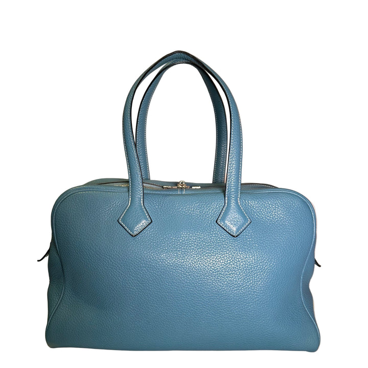 Hermes Victoria 36 Clemence Leder Jeansblau Hardware Palladium