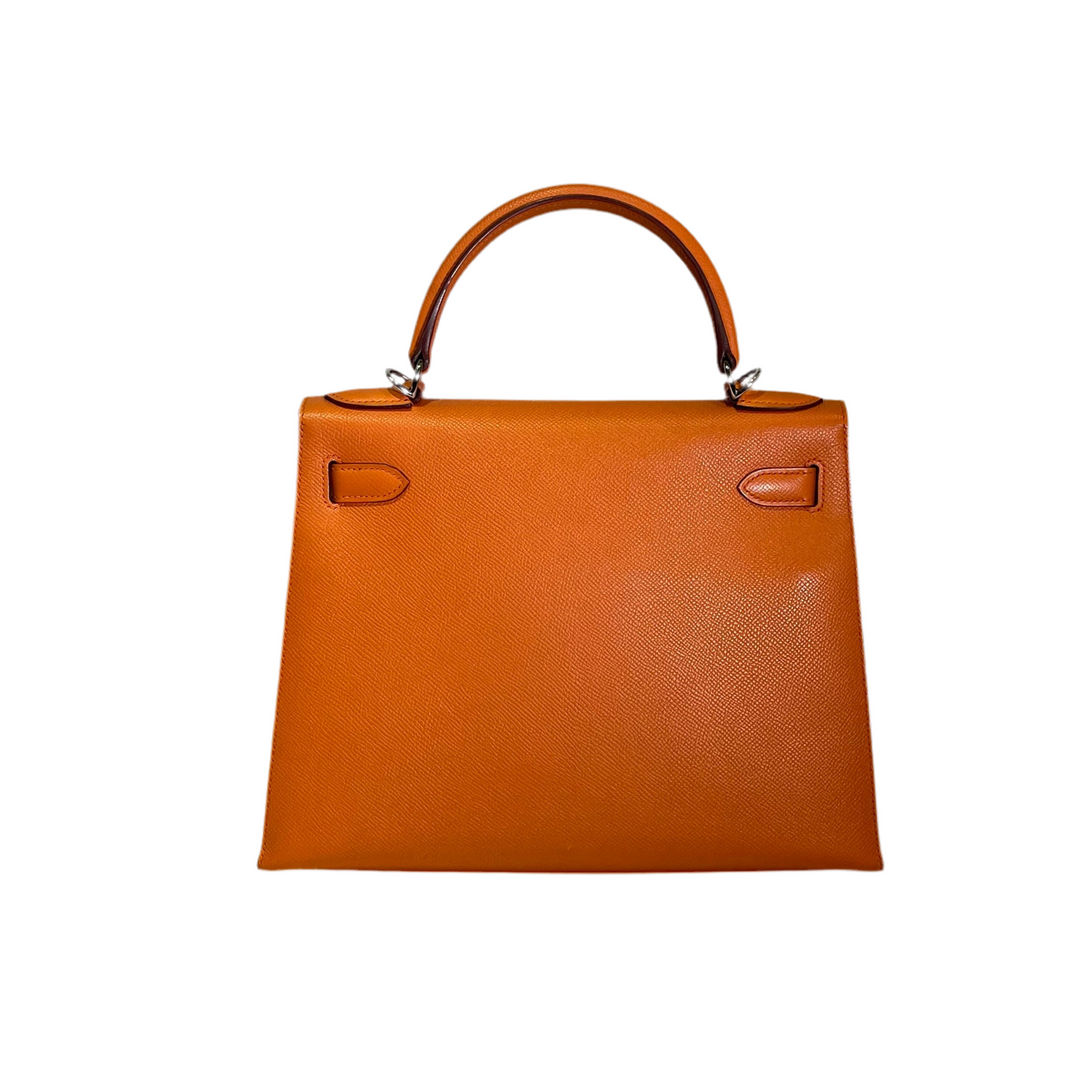 Hermes Kelly 28 Sellier Epsom Leder Apricot Palladium