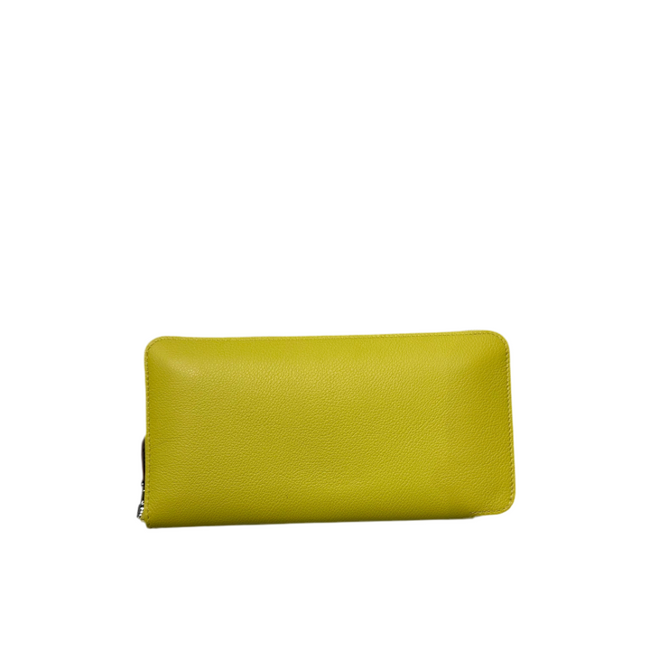 Hermes Brieftasche Silk'in Classique Lime Evercolor / Barenia Leder Innen Seide bedruckt