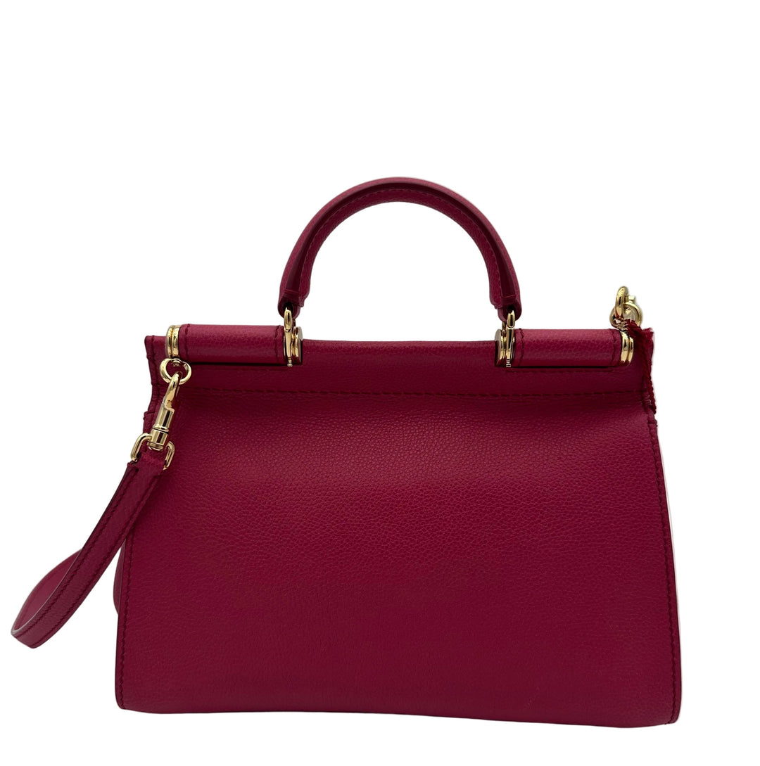 Dolce& Gabbana Sicily Soft Top Handle Bag Small Leder Himbeere Hardware Gold mit Schulterriemen