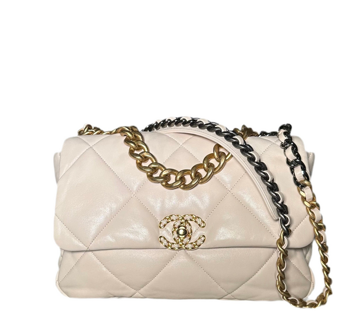 Chanel Tasche 19 Leder Beige Hardware Silber Gold