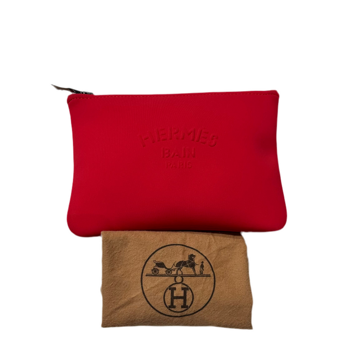 Hermes Kulturbeutel Neobain Canoe H Klein Polyamide /Elastane Rouge Casaque Logo