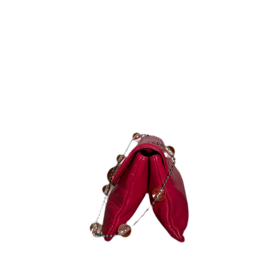 Chanel Tasche Vintage Nappaleder Pink mit Schmuck Glasperlen Hardware Silber