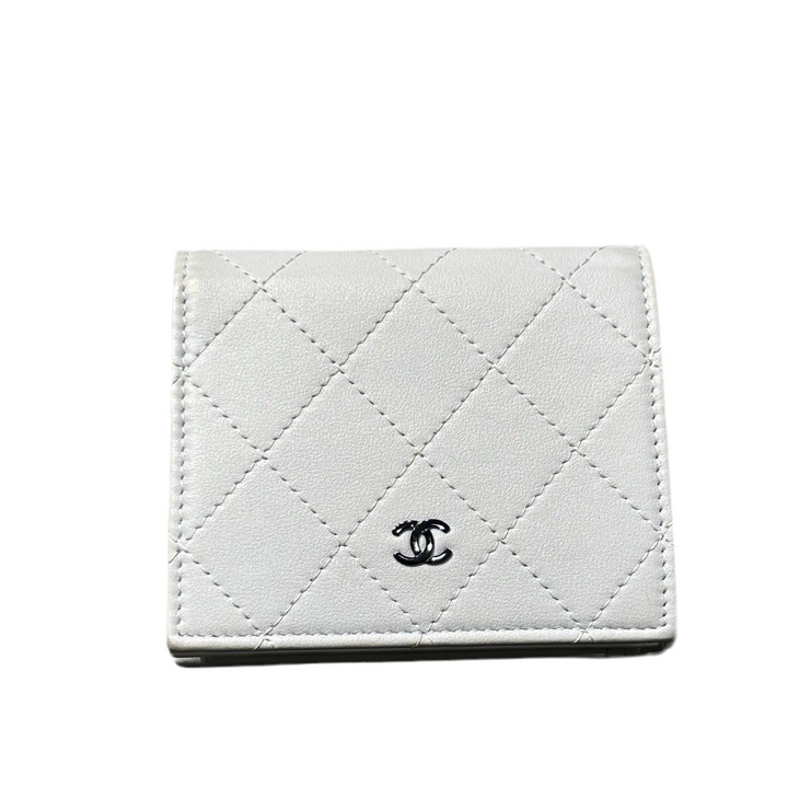 Chanel Geldbörse CC Leder hellgrau Hardware Silber