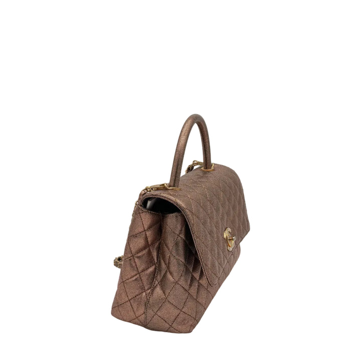 Chanel Tasche Coco Handle Medium Caviar Leder Bronze Metallic Hardware Gold