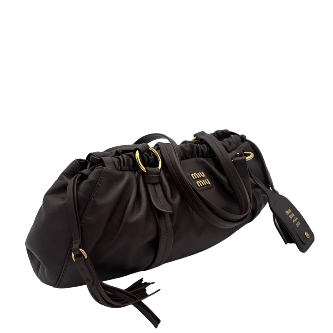 Miu Miu Tasche Joie Nappaleder Braun Tabak Logo Hardware Gold